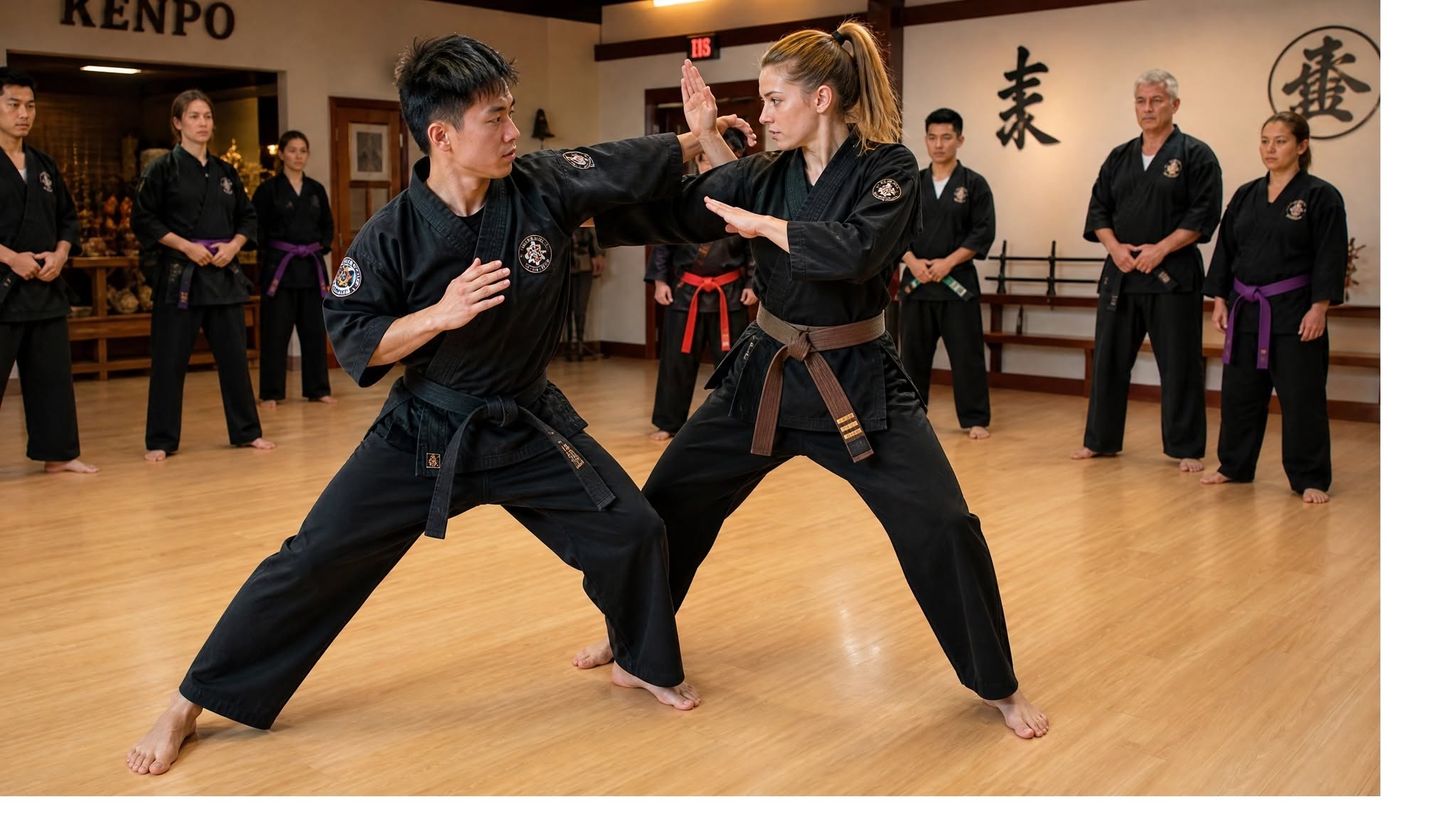 Alumnos practicando Karate Kenpo tradicional en el dojo de IPTAM